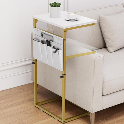 Vagusicc C Shaped End Table, 33'' Tall Side Table for Couch, Adjustable Height Small Couch Side Table for Small Spaces, C Table End Table Slide Under Sofa Table TV Tray Arm Table for Living Room