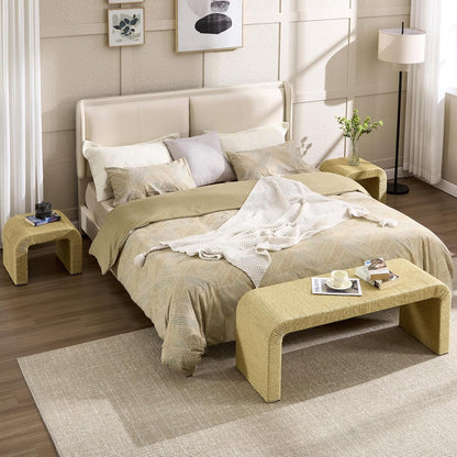 LZAREAL 3-Piece Nesting Woven Rope Coffee Table Set, 47" Boho Waterfall Living Room Table with 2 Stools Underneath, Modern Coastal Center Table Tea Table, Natural