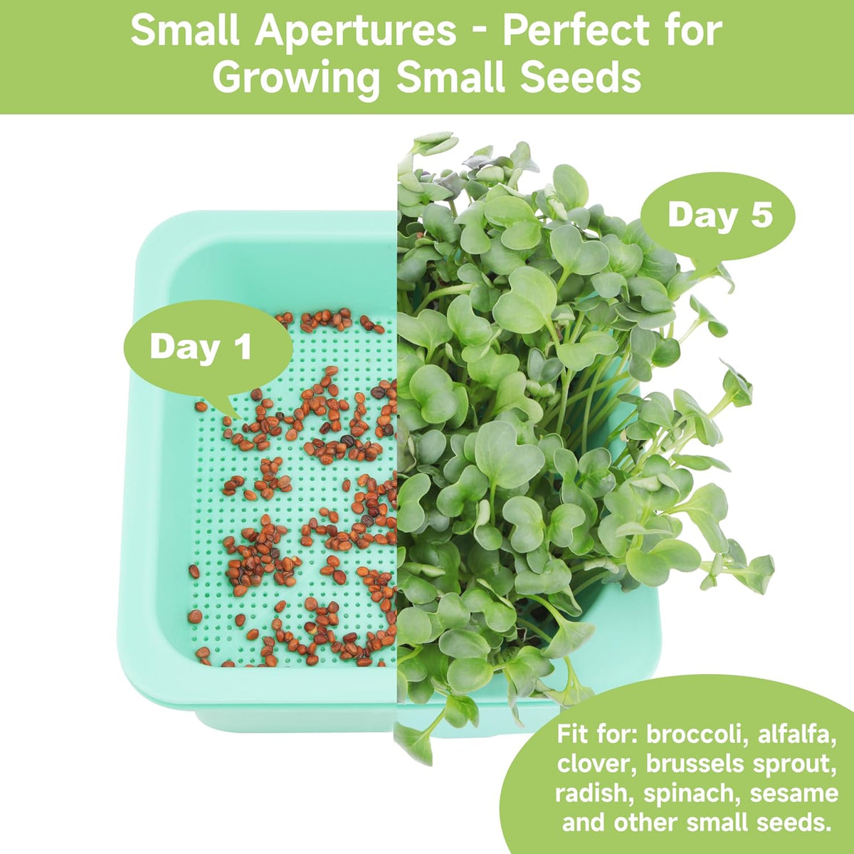 Microgreen Growing Trays, LUVCSOY Sprouting Tray with Humidity Dome, 1.2 mm Small Mesh Holes, BPA Free, Sprouter Kit for Growing Mirco Seeds, Like Broccoli, Alfalfa, Radish, Clover - 4 Pack | Colorful