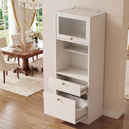 Freestanding Tall Pantry Cabinet with Adjustable Shelves & Drawer – E1-Grade Wood Storage Solution for Kitchen, Bathroom, Laundry Room