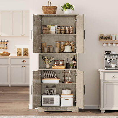 GarveeHome Tall Storage Cabinet, 70 in Kitchen Pantry Cabinet with Doors and Adjustable Shelves, Rustic Wooden Cupboard for Dining Room, Living Room,Gray