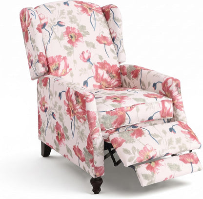 GUEAPY Upholstered Wingback Chair Push Back Recliner for Adults Mid Century Modern Manual Recliner Chair for Living Room, Bedroom (Red Floral, 1PC)