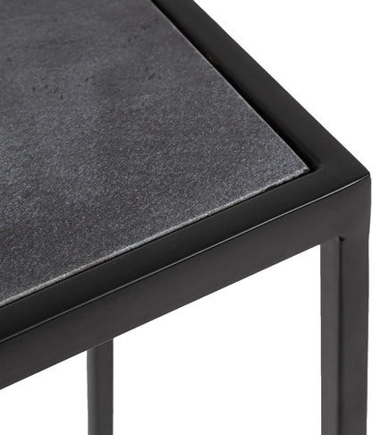 Kate and Laurel Jaspur Modern Slim Side Table, 16 x 8 x 24, Black Marble and Black, Decorative Glam Narrow End Table for Use as Skinny Bedroom Nightstand or Living Room Accent Table