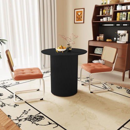 31.5 inch Round Dining Table for 2, Farmhouse Wood Fluted Dinner Round Kitchen Table with Wood Fluted Base, Mid-Century Modern Small Circle Dining Room Ta ble for Kitchen Living Room (Black)