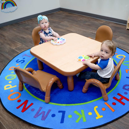 Children’s Factory Baseline Toddler Square Table and Chairs Set, Natural Wood – Includes One 30”, 12” High Square Table and Four 5” High Chairs – Durable, Lightweight, Easy to Move