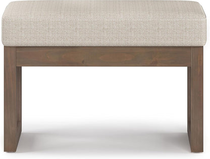 SIMPLIHOME Milltown 27" Wide Tweed Look Fabric Ottoman in Platinum