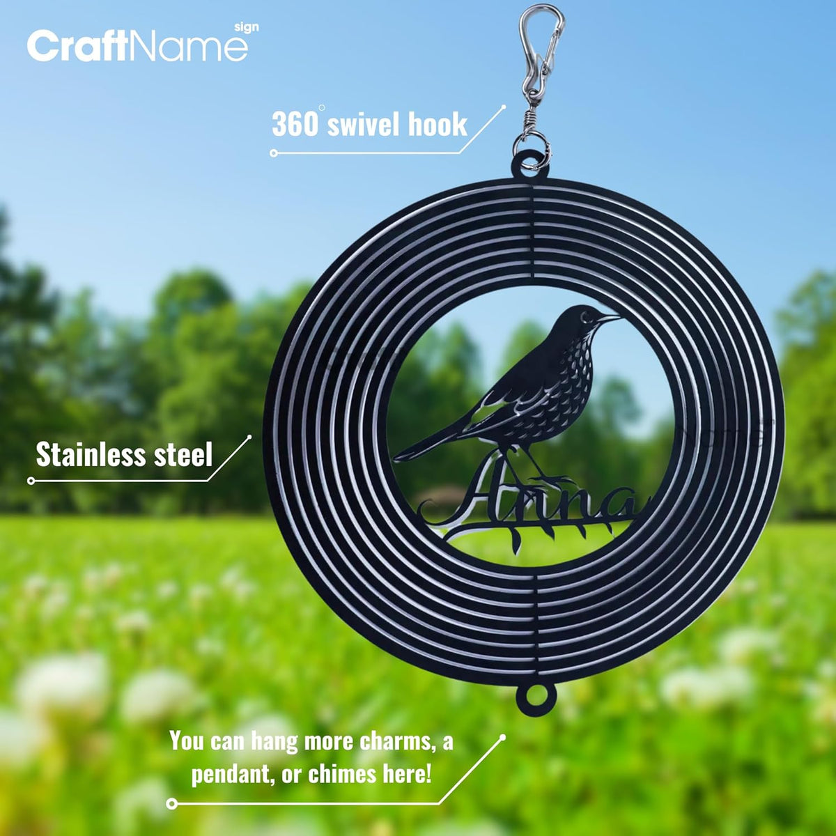 Personalized Hippocampus Wind Spinner 3D Stainless Steel, Hippocampus Garden Spinner Hanging Outdoor Decor, Wind Spinners Outdoor, Custom Gift for Grandmother, Mom, Wife