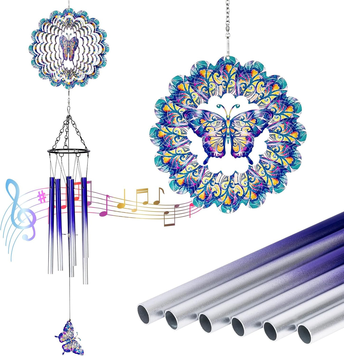 TUOKING Wind Chimes for Outside Butterfly Wind Spinner Windchimes Hanging Decoration for Outdoor Yard Garden Patio, Unique Gift for Mom,Women,Chimes Lovers