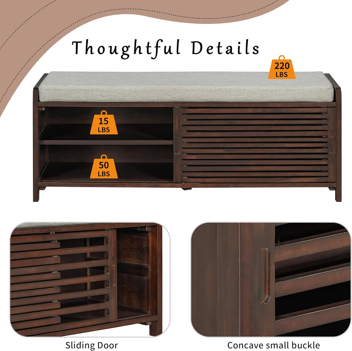 Merax Multipurpose Entryway Storage Bench with Shutter Doors, 43.3" Wooden Shoe Organizer with Upholstered Seat for Entryway, Hallway and Living Room