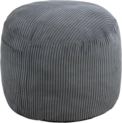 Round Stuffed Pouf Ottoman (Gray, 20" D x 20" W x 15" H) | Corduroy Foot Rest with Rebound Foam Filling, Furry and Fluffy Foot Stool Ottoman, Floor Poufs for Living Room