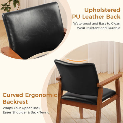 NOBPEINT Mid-Century Modern Dining Chairs with Armrest Set of 1, PU Leather Upholstered Dining Room Chairs with Solid Wood Frame, Walnut Kitchen Armchairs for Kitchen Living Room Restaurant, Black
