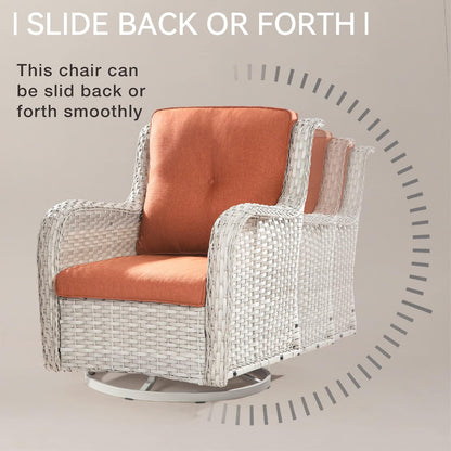 Outdoor 360 Degree Swivel Rocker Patio Chairs Sets of 2 and Matching Side Table - 3 Piece Patio Wicker Glider Chairs with Olefin Cushions(Light Grey/Orange)