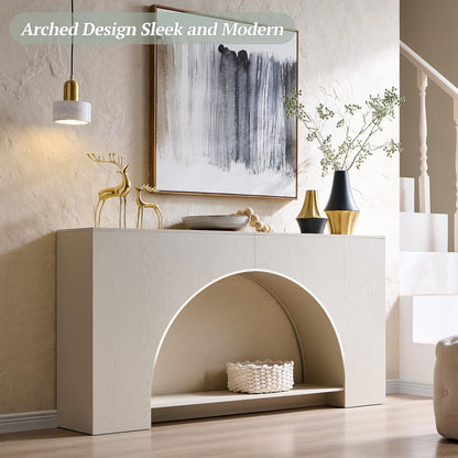 IFGET 63" Arched Console Table, 2-Tier Modern Entryway Table with Arched Base, Narrow Long Wood Sofa Table Behind Couch Table for Living Room, Hallway, Foyer, Cream