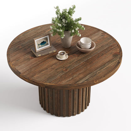 Tribesigns 47-Inch Round Dining Table for 4-6, Farmhouse Wood Kitchen Table with Striped Pedestal Base, Circle Wooden Dining Room Furniture for Kitchen Living Room, Dark Brown