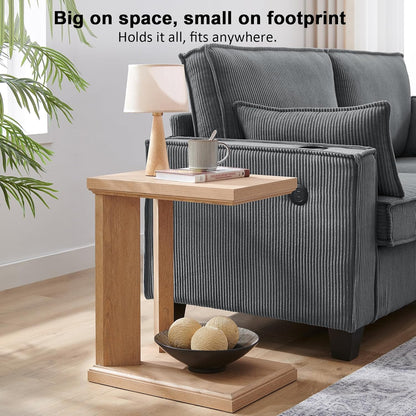 C Shaped End Table for Couch, 23.2'' High Small Side Table 2-Tier C Shaped Sofa Table for Small Narrow Spaces, Modern Nightstand for Bedroom, Living Room, Apartment, Home Office, Oak