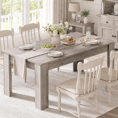 CABIHOME 63" Rectangular Dining Table for 4-6, Farmhouse Large Kitchen Table, Sturdy Frame, 4 Triangular Stable Legs, Thick Tabletop, Ideal for Apartment, Dining Room, Small Space, Retro Gray