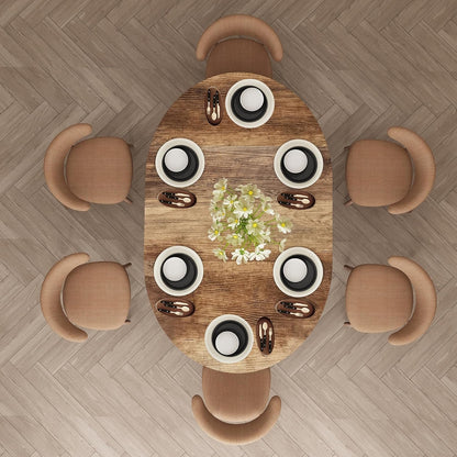 59-Inch Extendable Round Dining Table for Dining Room, 4-6 People Large Expandable Kitchen Dinner Tables with Oval Wood Top and Industrial Metal Frame for Dinner Room, Small Space, Black Brown
