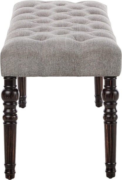 Roundhill Furniture Leviton Fabric Tufted Turned Leg Dining Bench, gray