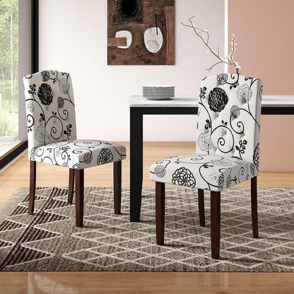 GOFLAME Upholstered Dining Chairs Set of 2, Button Tufted Fabric Upholstered Parson Chairs with Rubber Wood Legs, Padded Seat and High Curved Backrest, Armless Kitchen Chairs for Dining Room, Floral