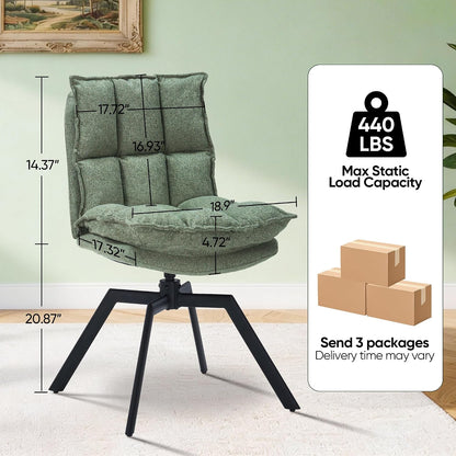 Swivel Dining Chairs Set of 6, Mid-Century Modern Chairs with Linen Fabric, High Back with High-Density Stuffed PP Cotton & Automatic Swivel Metal Legs, Suitable for Kitchen & Living Room(Green)