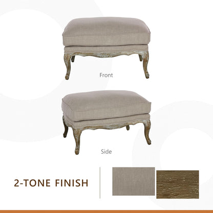 Lexicon Parlier Show Wood Ottoman - Rectangle Ottoman Pouf Foot Rest, Floral Motif, Solid Wood Frame, Feathered Down Filled Cushion, Fully Assembled, 32" L x 25.5" W x 20.5" H, Neutral
