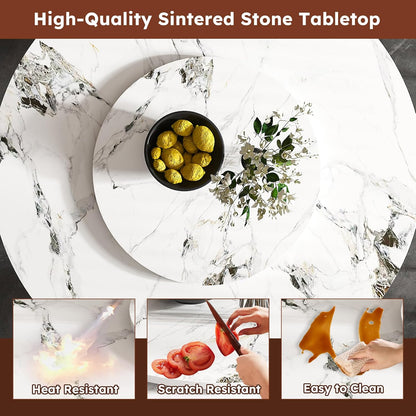 Leavader 59" Round Sintered Stone Dining Table with 31.5" Detachable Turntable Design, Modern White Artificial Dining Room Table for 6-8 (White & Golden 2)