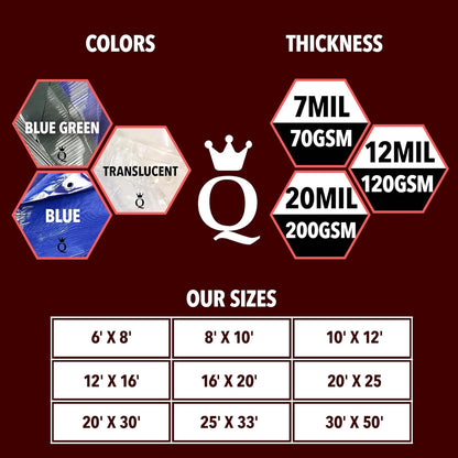 QUEEN OF TARPS | 12x16 Light Duty Tarp Waterproof, 70 GSM is 7 MIL, UV/Tear Resistant Tarp, Camping, Outdoor Furniture, Car, Tents, Painting, Firewood Protection | 12x16, Light Duty