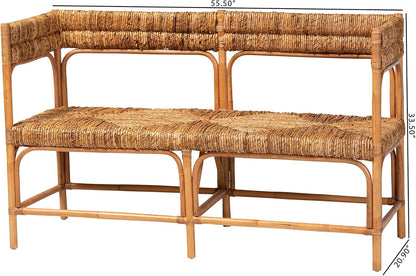 Bali & pari Adisa Natural Rattan Bench - Handcrafted Banquette with Woven Seagrass Seat and Open Back, Coastal Boho Accent Seating for Entryway, Dining or Living Room