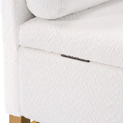 Merax Boucle Upholstered Storage Bench 50.8" End of Bed Bench with 2 Round Pillows & Solid Wood Legs, Ample Hidden Storage Space, Ottoman for Entryway Bedroom, Ivory