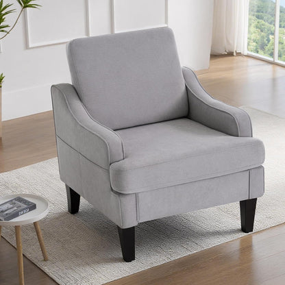Mid-Century Accent Chair, Comfy Arm Chair Upholstered Living Room Chair for Bedroom, Fabric Reading Chair with Wood Legs for Apartment, Waiting Room, Vanity Room (Gray)