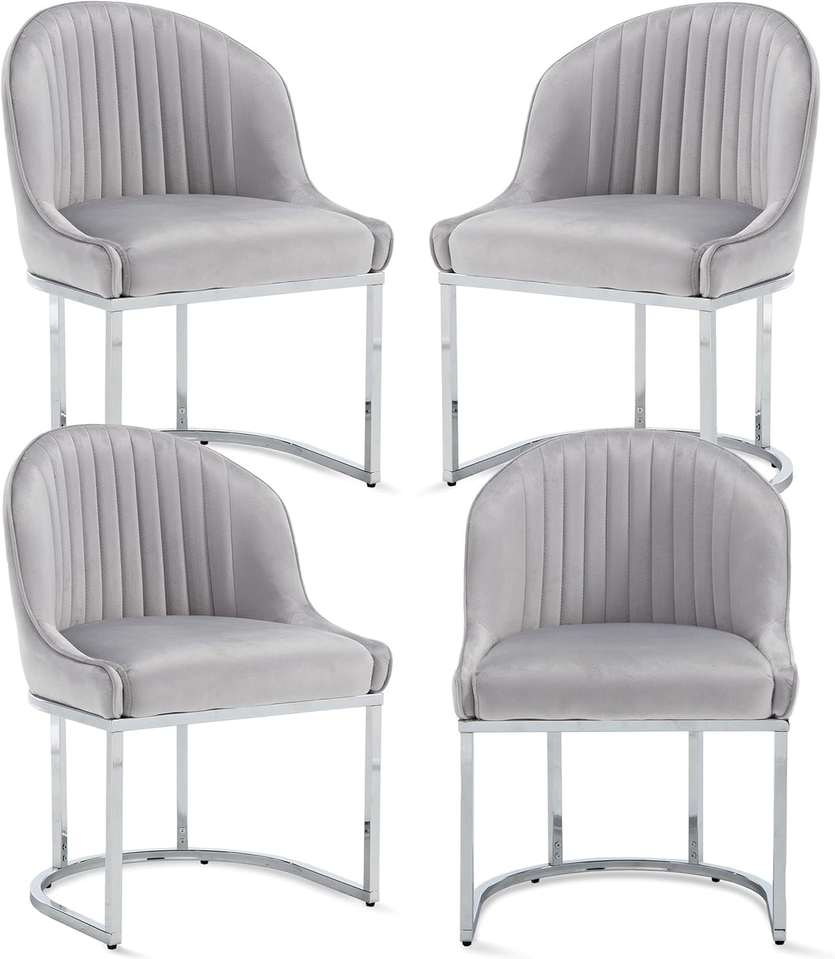 Velvet Dining Chairs Set of 4, Modern Upholstered Barrel Dining Chairs with Chrome U-Shaped Base, 18.5" Wide Accent Chairs Dressing Chair Lounge Chair, Grey
