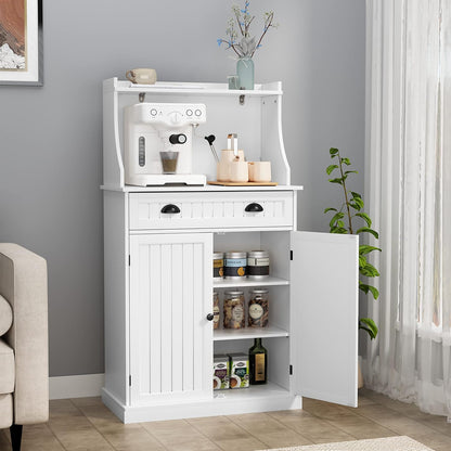 HOLTICO 54" Freestanding Kitchen Pantry Storage Cabinet with Doors and Adjustable Shelves, Microwave Oven Stand with Drawer for Kitchen, Bathroom or Hallway, White