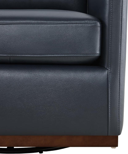 CHITA Genuine Leather Swivel Chair, Wood Frame, Fully Assembled, Navy