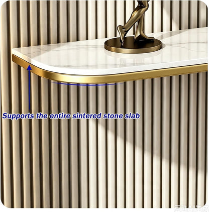 Zfmnoyev Entryway Table Console Hallway Table | Living Room Sofa Table with Rock Top and Metal Base, Modern Narrow Accent Table(Gold-A,100x30x80cm)