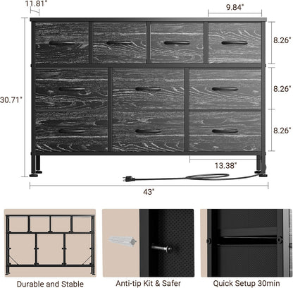 Dresser for Bedroom 10 drawer TV Stand Black fabric dresser for 55'' TV