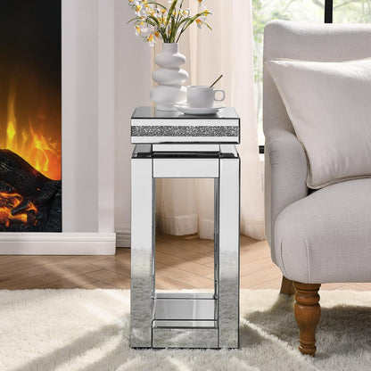IKIFLY Mirrored Nightstand with Storage, Silver End Table with Square Tabletop, Accent Beside Table with Crushed Diamond for Living Room, Bedroom and Office