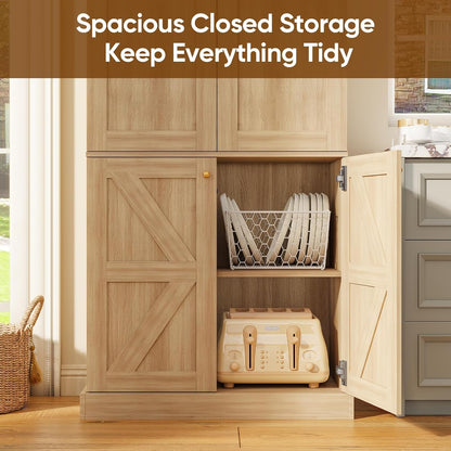 70.8" Tall Kitchen Pantry Cabinet with Doors, Farmhouse Modular Storage Cabinet with 4-Tier Adjustable Shelves, Large Storage Cabinet for Kitchen or Living Room, Set of 3, Brown