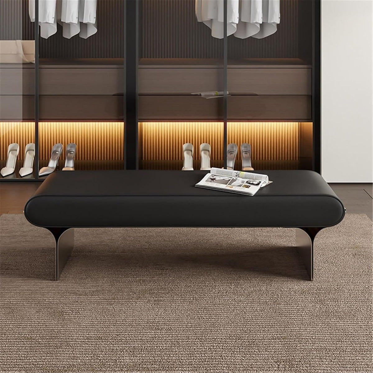Modern Upholstered Bed end Stool Bedroom Home Use Bedside Dressing Room Wooden Shoe Changing Entryway(Small)