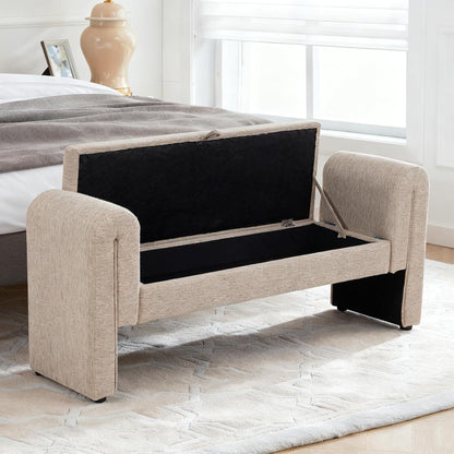 60.5" End of Bed Bench, Velvet Bedroom Bench,King Bed Bench,with 2 Pillows,Upholstered Bench,Suitable for End of Bed, Entryway Living Room,Bedroom. (Linen Apricot)