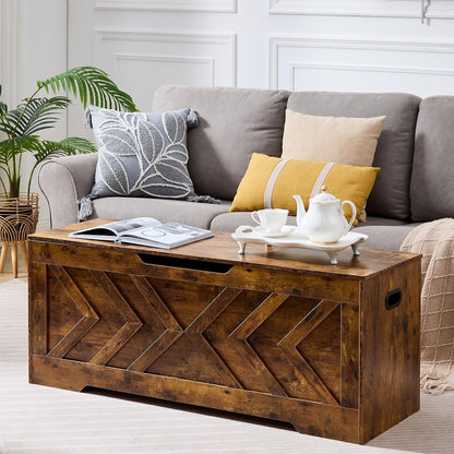 47.2” Storage Bench,Extra Large Wooden Storage Chest with 2 Safety Hinges,entryway Bench,Blanket Storage,Shoe Storage Bench for Entryway,Bedroom,Living Room,Easy Assembly.-Rustic Brown