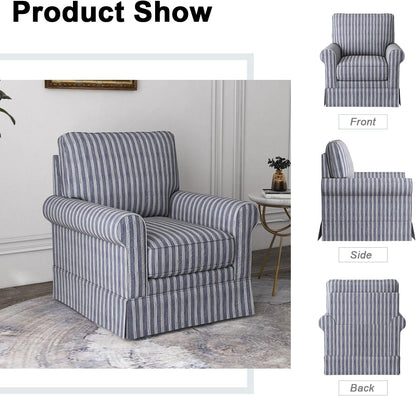 INZOY Swivel Accent Chair Set of 2, Mid Century Modern Reading Chair, Upholstered Swivel Square Chair for Living Room Bedroom Small Spaces, Fully Assembled, Blue Stripe