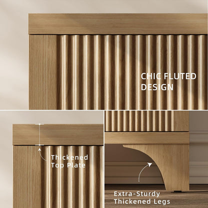 Mid Century Modern Fluted Buffet Cabinet with Storage, Accent Sideboard and Credenza Storage Cabinet with Doors, Wood Coffee Bar Console for Kitchen, Living Room (Oak, 47" 3-Door)