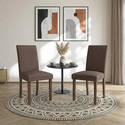 TLSUNNY Upholstered Dining Chairs Set of 2/4, Tufted Parsons Design with Nail Head Trim, Solid Wood Legs and Padded Seat, Comfortable Fabric for Dining Room, Kitchen (Brown, Set of 4)