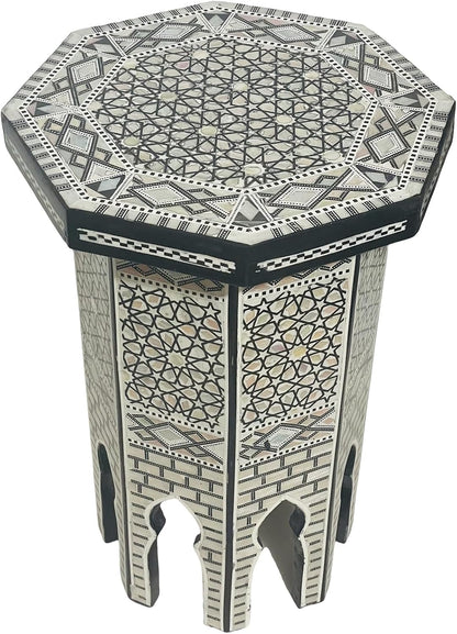 Morrocan Table Design Mother of Pearl Inlaid,Arabic Side Corner cofee Table for Living Room (Classic B)