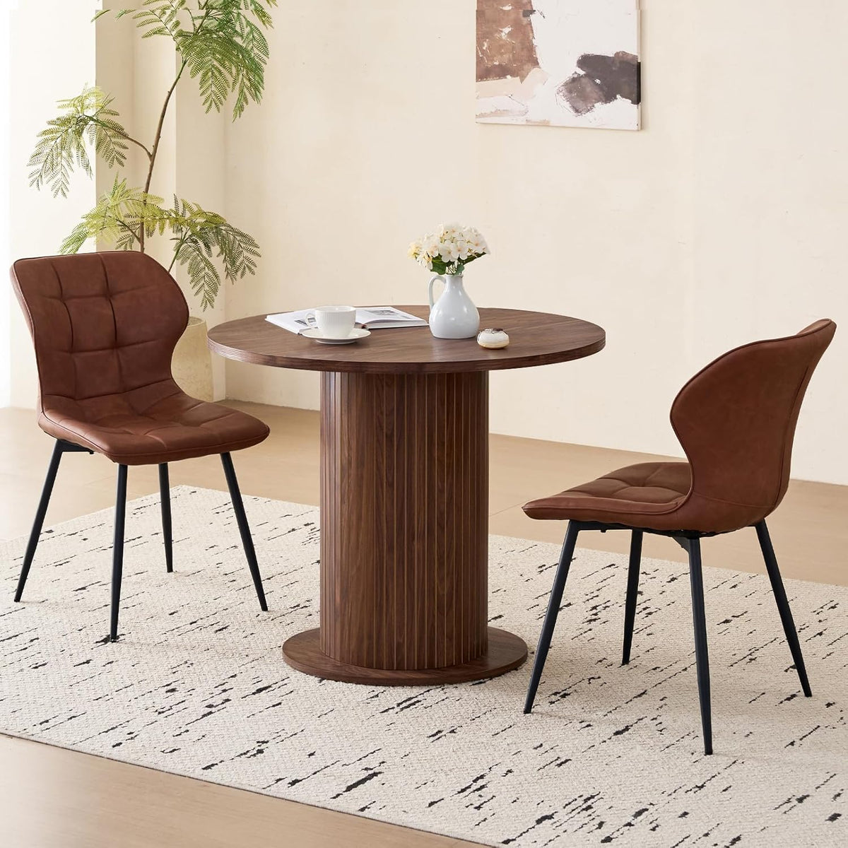 35.5" Round Dining Table for 2, Modern Small Pedestal Kitchen Table, Space Saving, for Apartment Dining Living Room