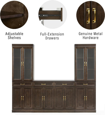 Crosley Furniture Stanton 3-Piece Sideboard Buffet Cabinet and Glass Door Kitchen Storage Pantry Set, Coffee