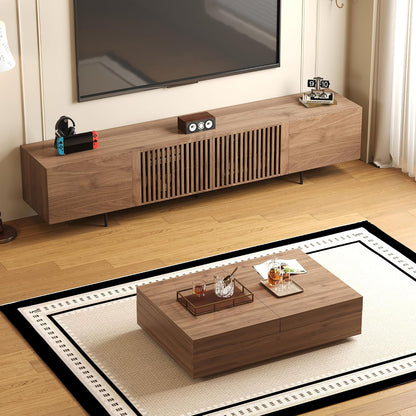 Mid-Century Modern TV Stand and Expandable Coffee Table Set | Walnut Finish, Stylish Storage Combo for Living Room or Bedroom