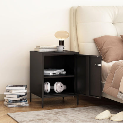 Steehoom Metal Lockable Nightstand, Single Door Locker Metal End Table Small Bedside Storage Cabinet for Living Room, Bedroom, Dorm, 21.26”H X 15.75”W X 15.75”D (1 Door, Black)