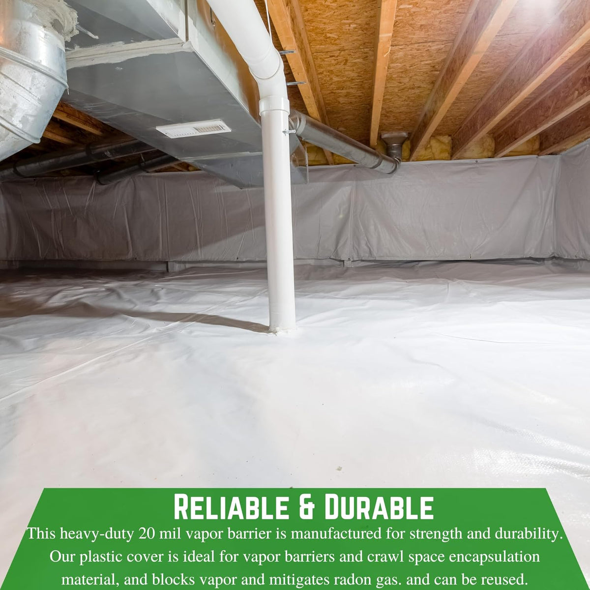 Farm Plastic Supply - Crawl Space Vapor Barrier, 20 mil - Thick Plastic Sheeting, Drop Cloth Moisture Barrier for Crawl Space Encapsulation, Heavy Duty Polyethylene, Black & White Film (24' x 10')