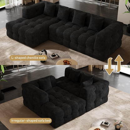 120" Oversized Modular Sectional Couch,Cloud Sectional Sofa with Deep Seat, Modern Modular Couch with 4 Throw Pillows,L-Shaped Chenille Sofa Couches with Left Facing Chaise for Living Room, Black
